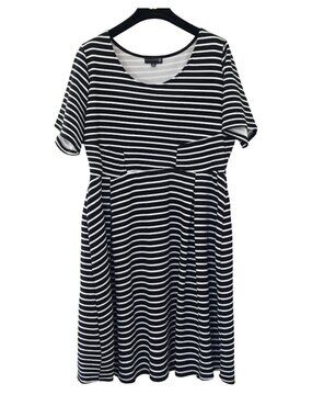 Ryan Wythe Striped Stretch Skater Dress Size 3X Black White Striped